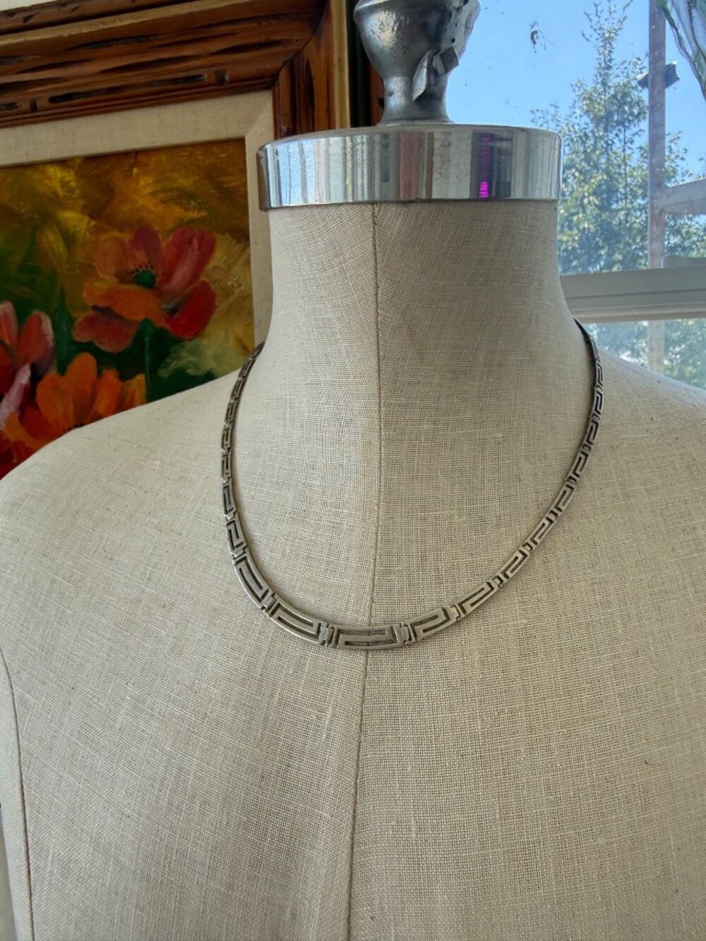 Vintage 70's Sterling 925 Silver Greek Key Graduated Necklace 20.5" long 21 g - Picture 9 of 14